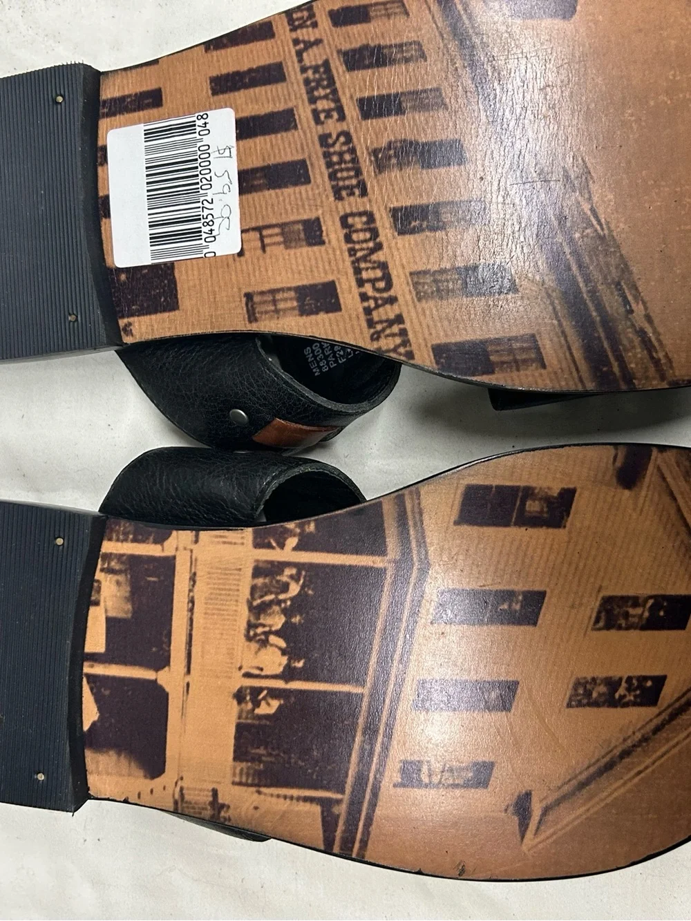 Frye Black and Brown Leather Slide Sandals with Ring Accents